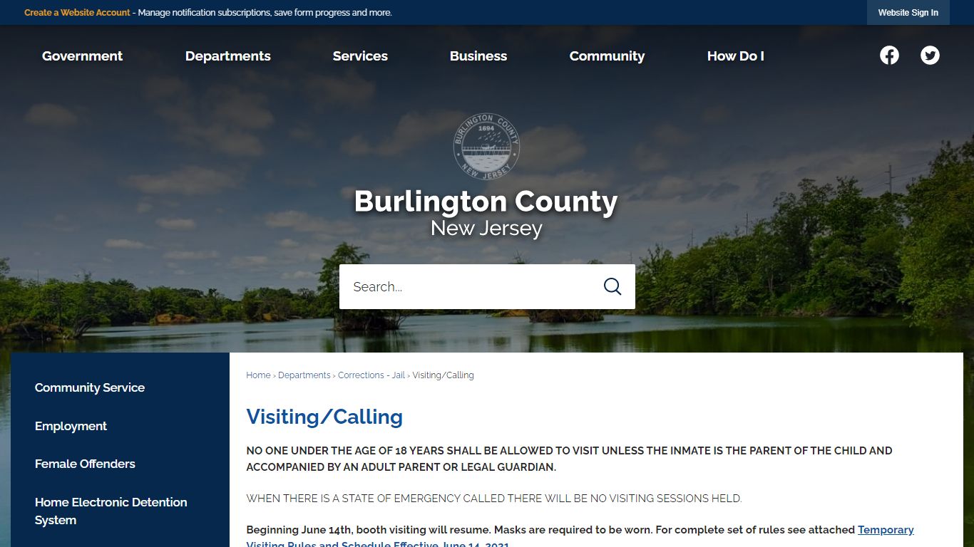Visiting/Calling | Burlington County, NJ - Official Website